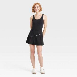 JoyLab - Women's Knit Asymmetrical Pleated Active Dress - J Black